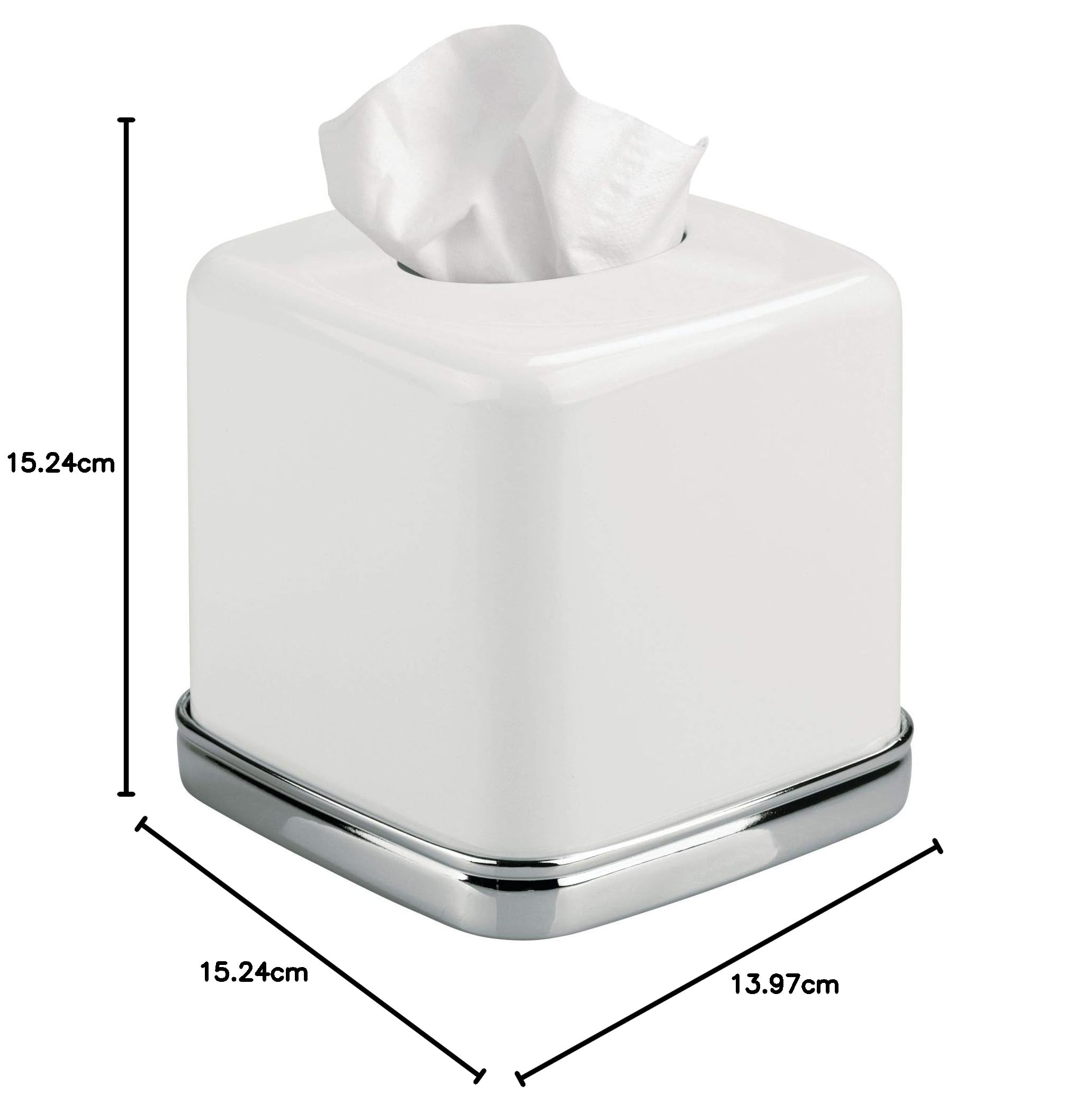 iDesign York Facial Tissue Box Cover, White and Chrome